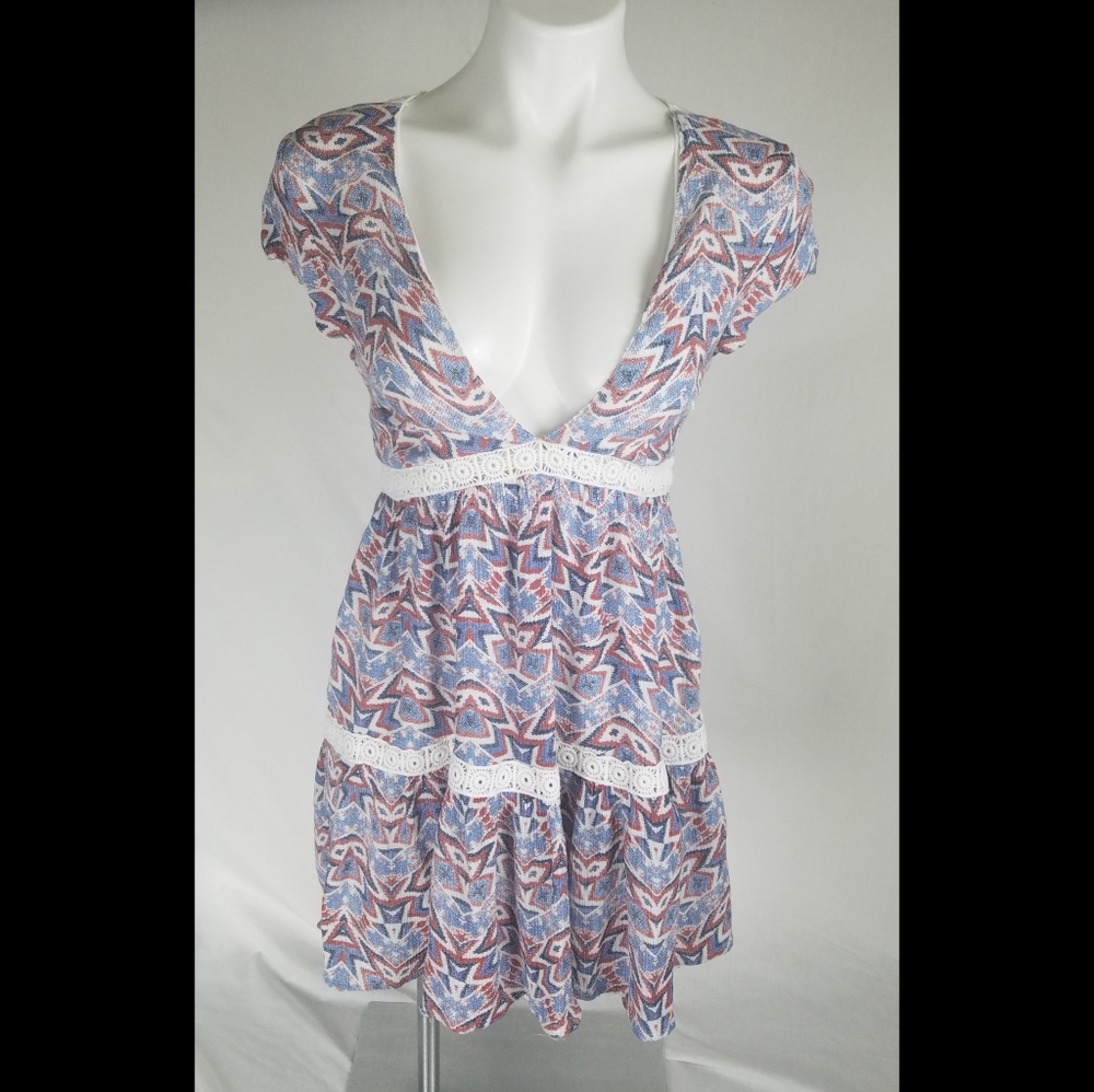 Sea Gypsies Blue & Brown Aztec Crochet Dress